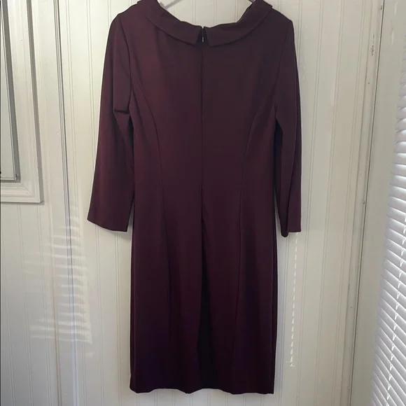 Talbots Ponte Knit 3/4 Sleeves Plum Burgundy Dress Cowl Neck Midi Stretch Size 8 - Picture 8 of 16